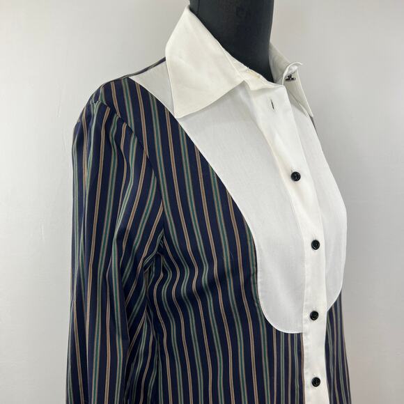 Vivienne Westwood Red Label Blue Striped Bib-Front Button-Up Long Sleeve Top L - Picture 5 of 9